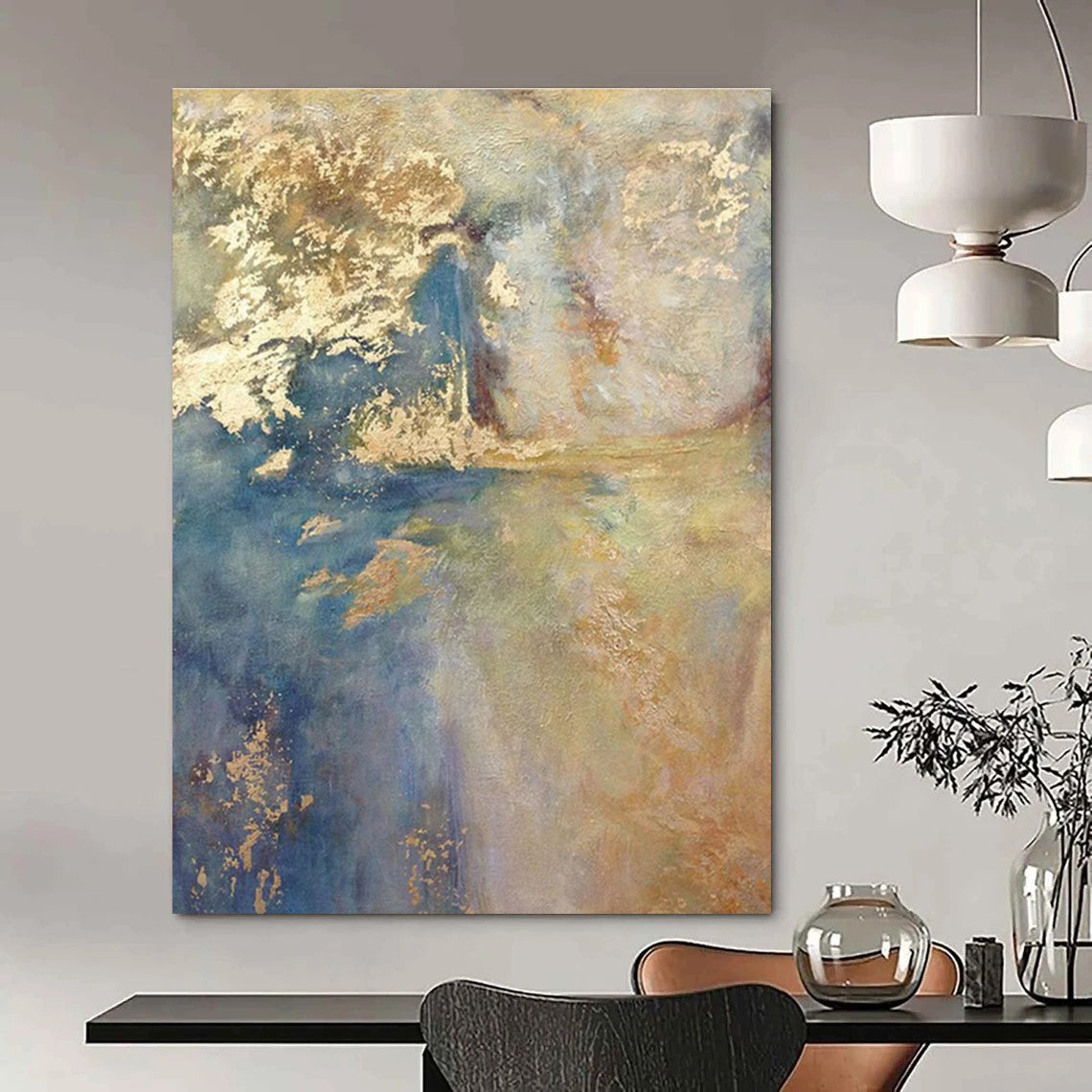 Blue and Gold Abstract Painting with Dreamy Layers ADGE518