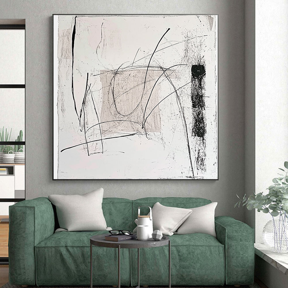 Black and White Line Abstract Painting with Dynamic Strokes GER097