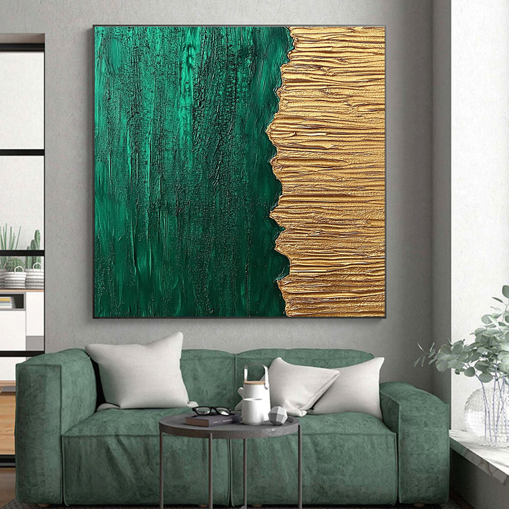 Green Gold Textured Split Abstract Painting GER835