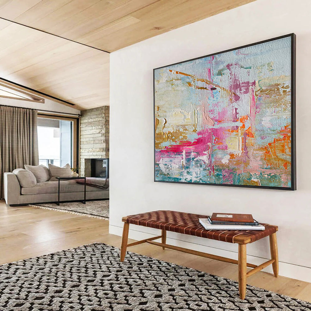 Pink Gold Abstract Painting with Playful Color Mixes THY329