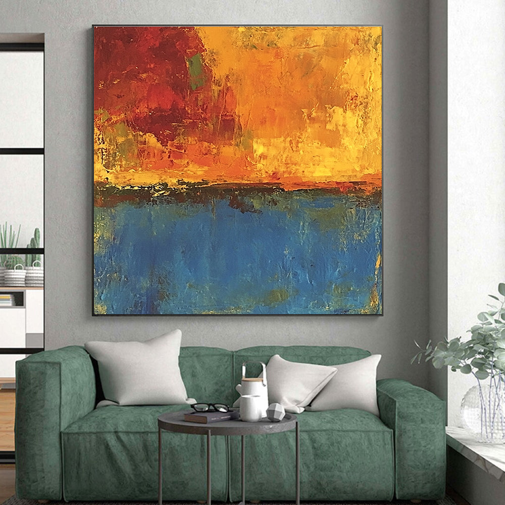 Orange Blue Abstract Painting with Expressive Layers GER795