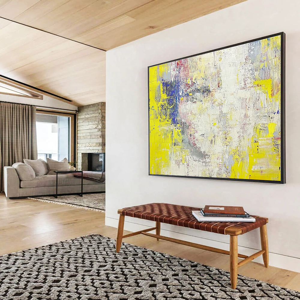 Yellow Abstract Composition Painting with Colorful Accents DYP528
