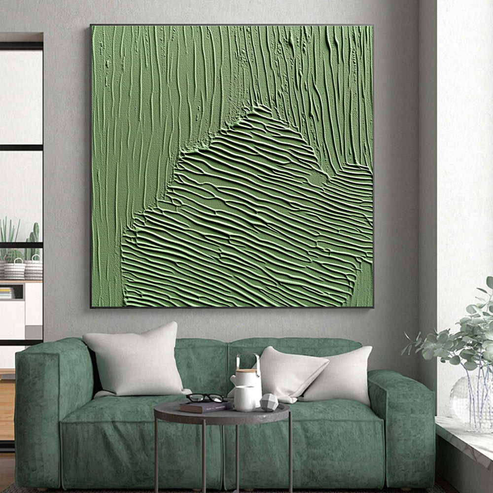 Green Textured Abstract Painting with Wavy Patterns GER062