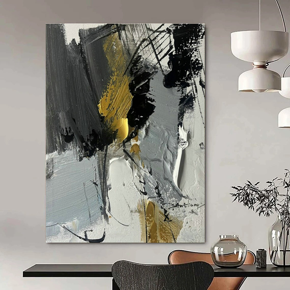Custom Hand-Painted Abstract Canvas for Bedroom Alcove and Living Room Bay Window DLZ1674