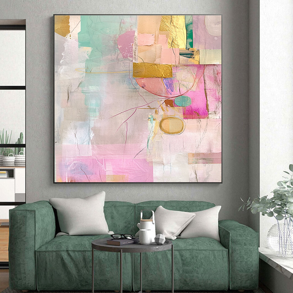 Pastel and Gold Mixed Media Abstract Collage Painting GER202