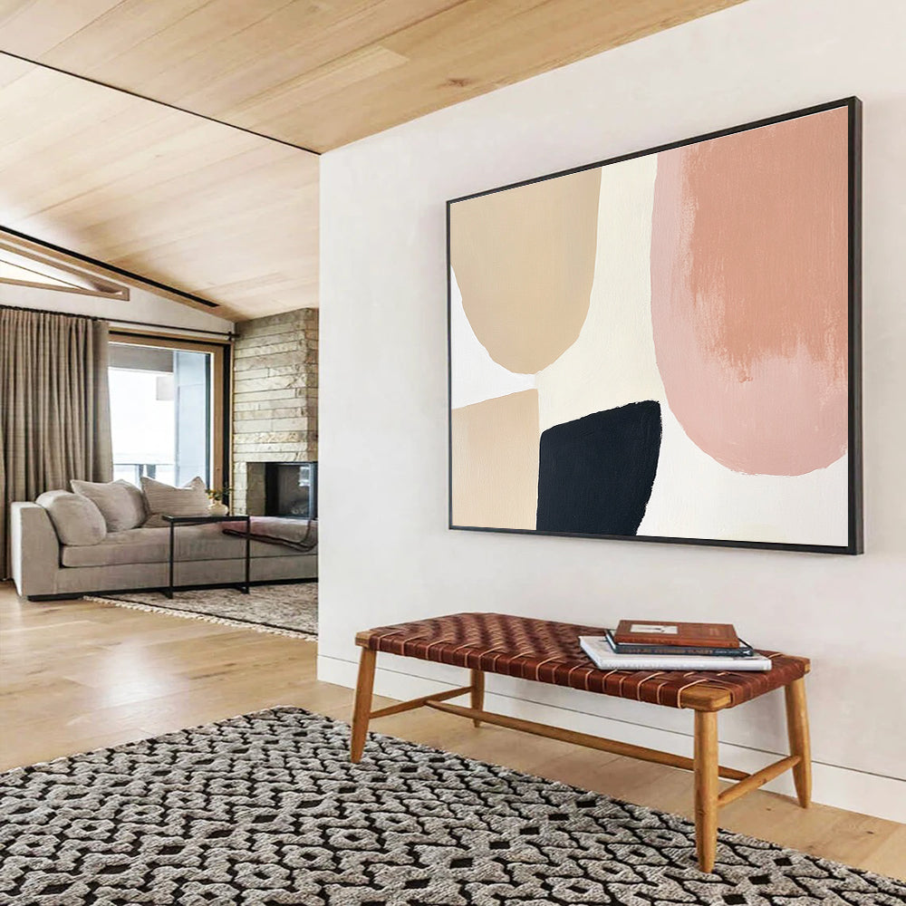 Beige Pink Geometric Abstract Painting with Soft Shapes DYP438