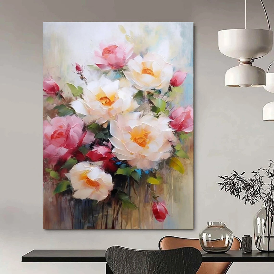 Soft Floral Abstract Painting with Gentle White and Pink Tones ADGE429