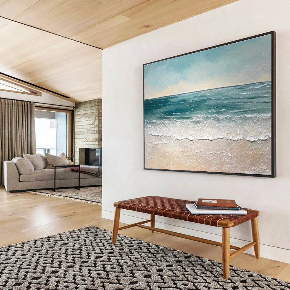 Blue Green Textured Sea Beach Abstract Painting THY061