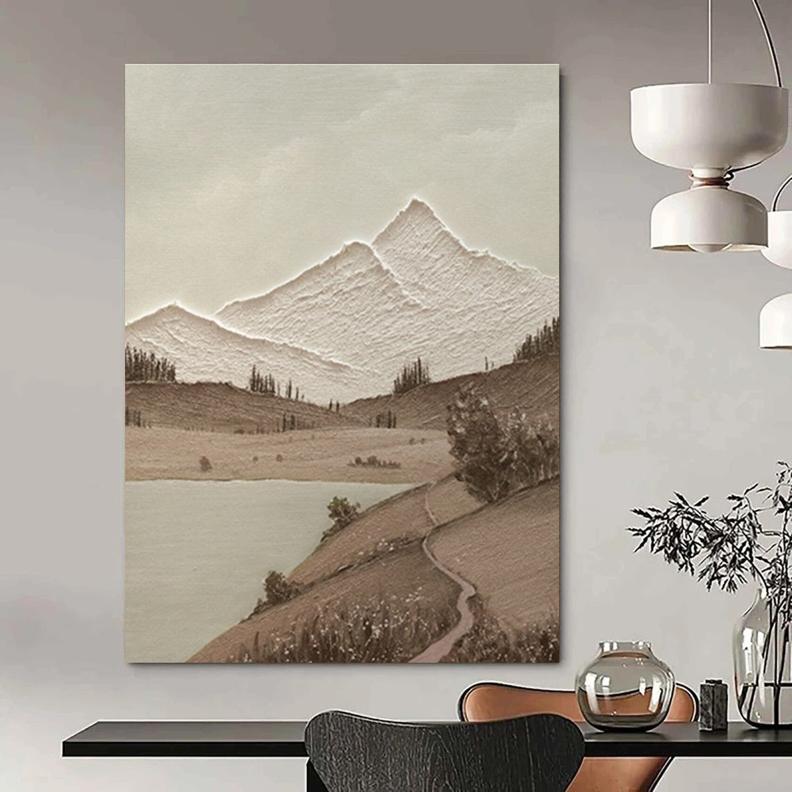 Neutral - toned Mountain Landscape Abstract Painting ADGE268