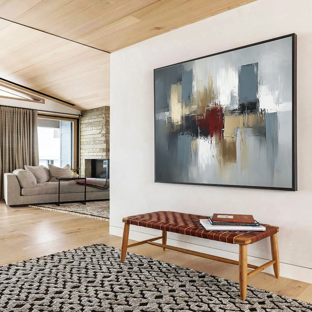 Gray Gold and Red Abstract Painting with Urban Inspirations DYP403