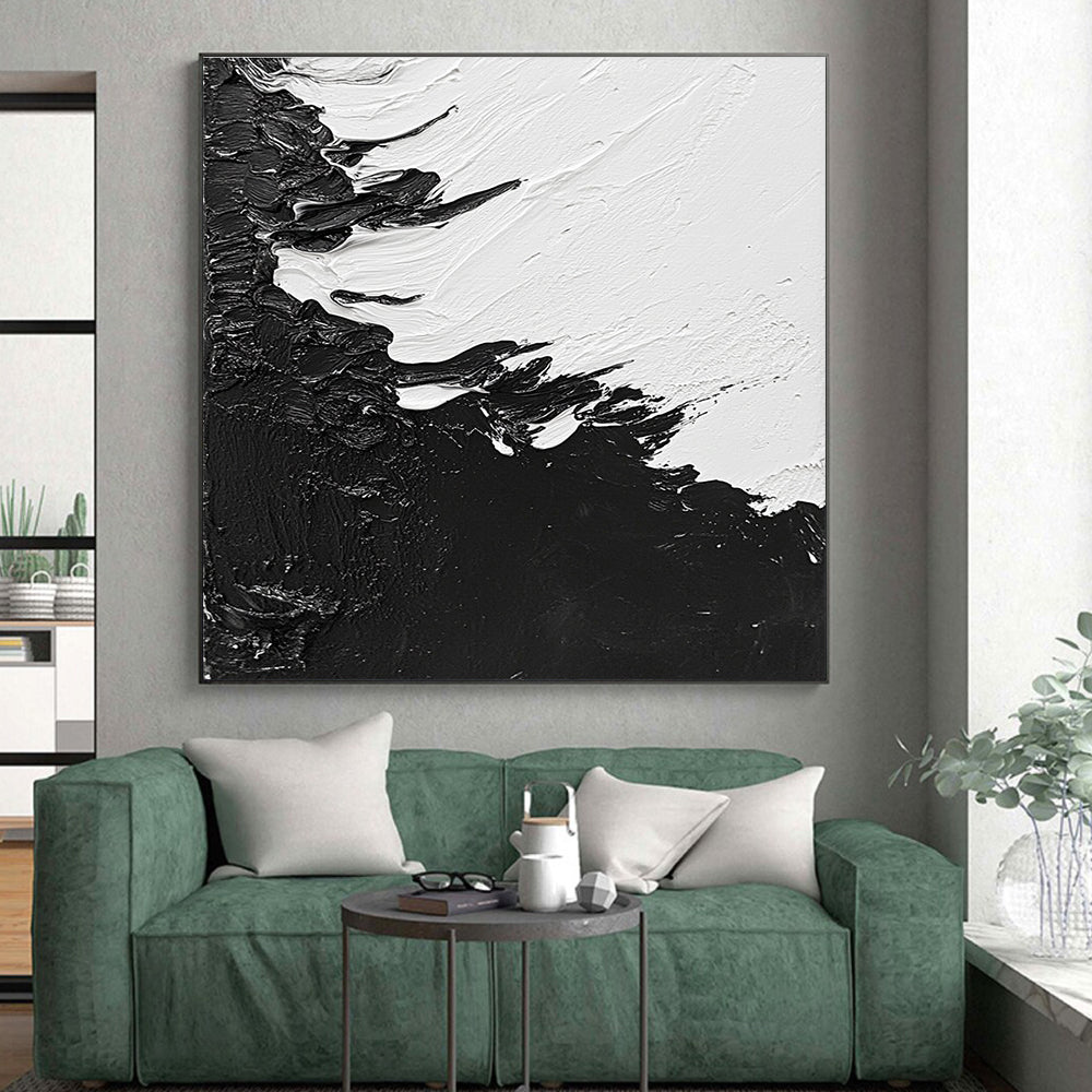 Black White Textured Edges Abstract Painting GER825