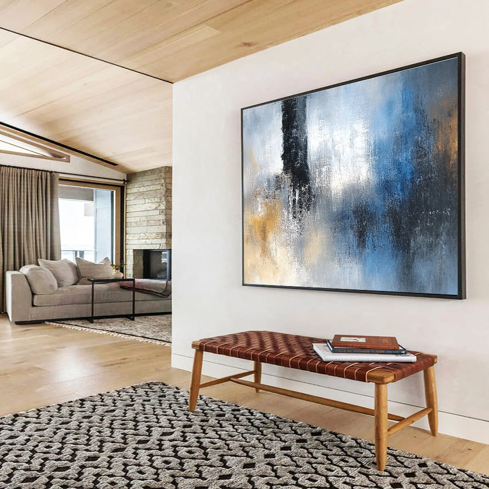 Grey Blue and Gold Abstract Painting with Subtle Textures DYP193