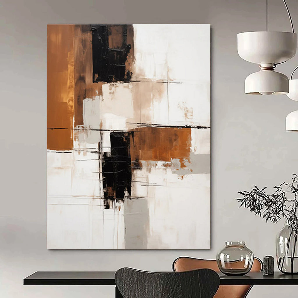 Earth - Toned Geometric Abstract Painting with Brown, Black, and Beige ADGE129