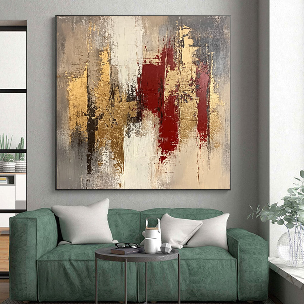 Gold Red and Gray Abstract Painting with Layered Strokes GER663