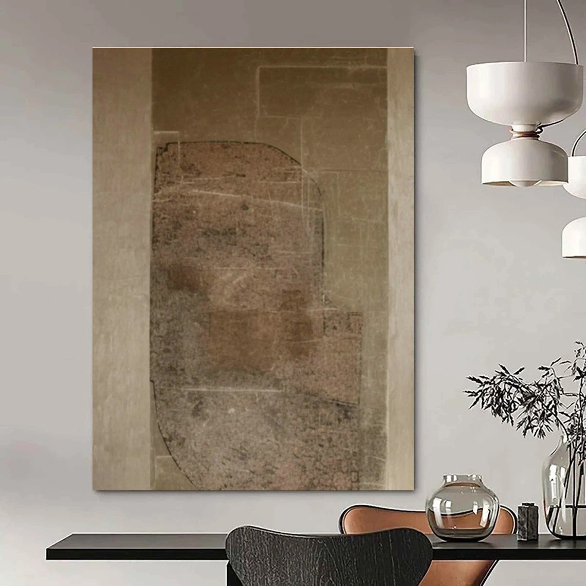 Hand - Painted Custom Abstract Canvases for Cottage Living Room Fireplaces & Dining Room Buffet Cabinets DLZ0832