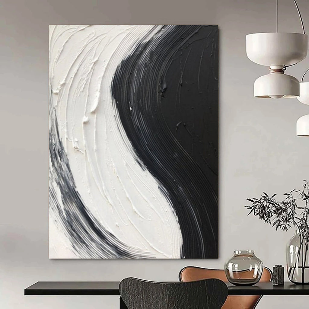 Black and White Swirl - textured Abstract Painting ADGE376