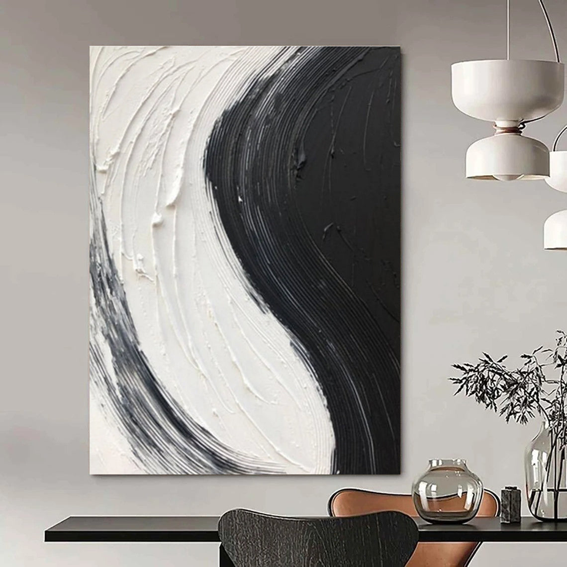 Black and White Swirl - textured Abstract Painting ADGE376