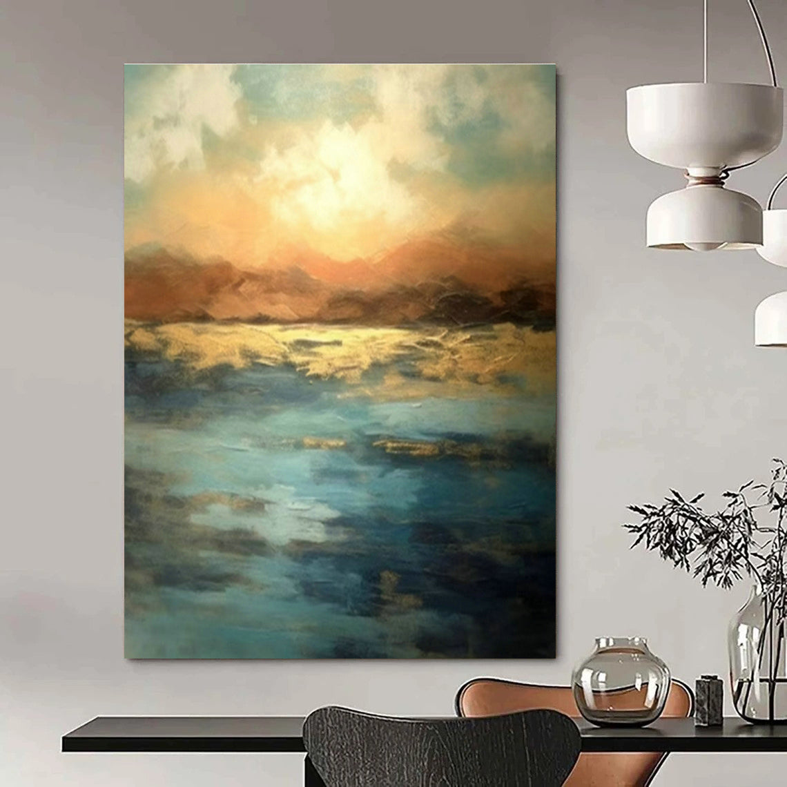 Extra-large Custom Hand-Painted Abstract Canvas for Dining Room Sideboard Wall and Cottage Office Partition Wall DLZ1925
