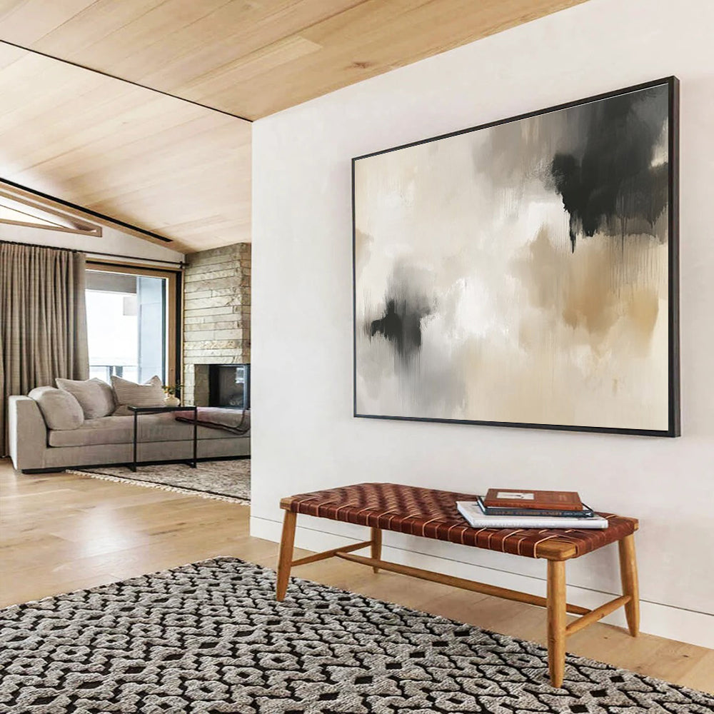 Beige and Gray Abstract Painting with Subtle and Calming Tones DYP379