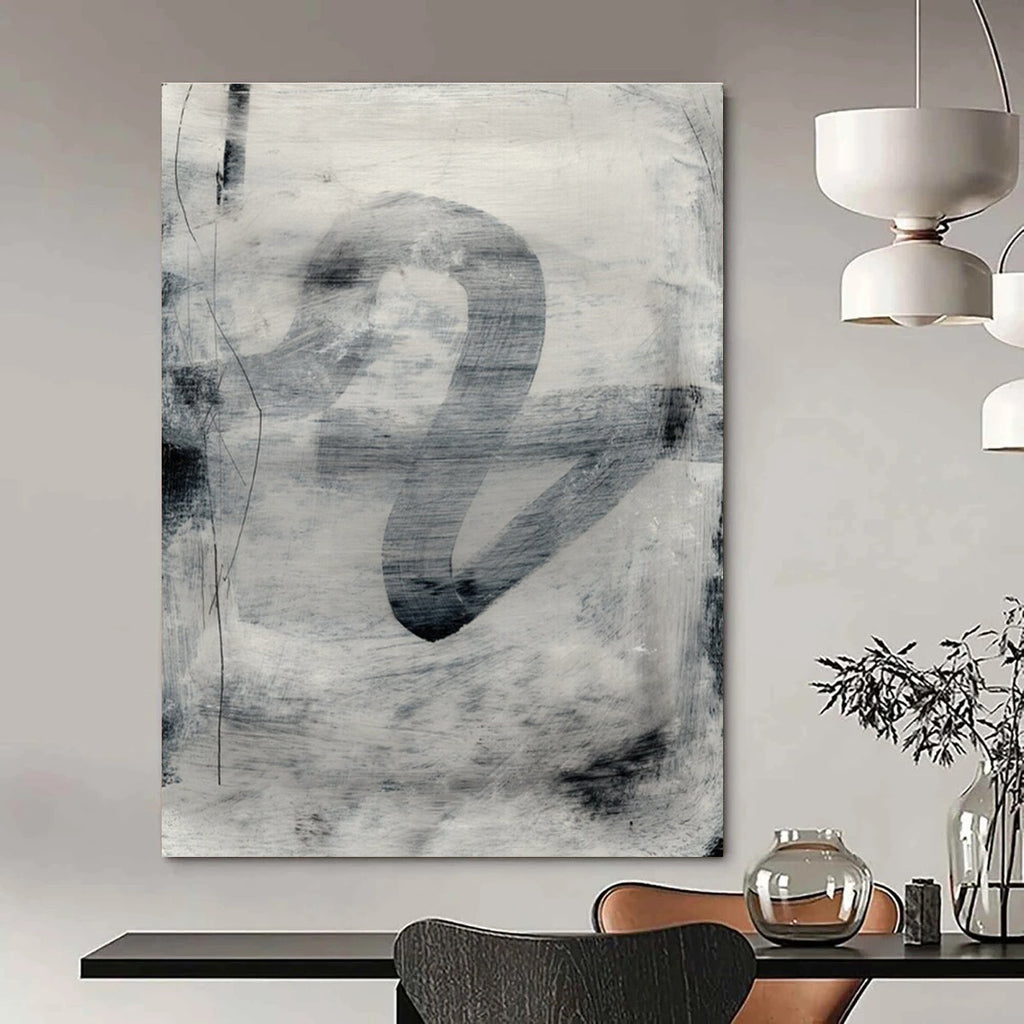 Gray Ink Abstract with Expressive Brushstrokes Painting ADGE189
