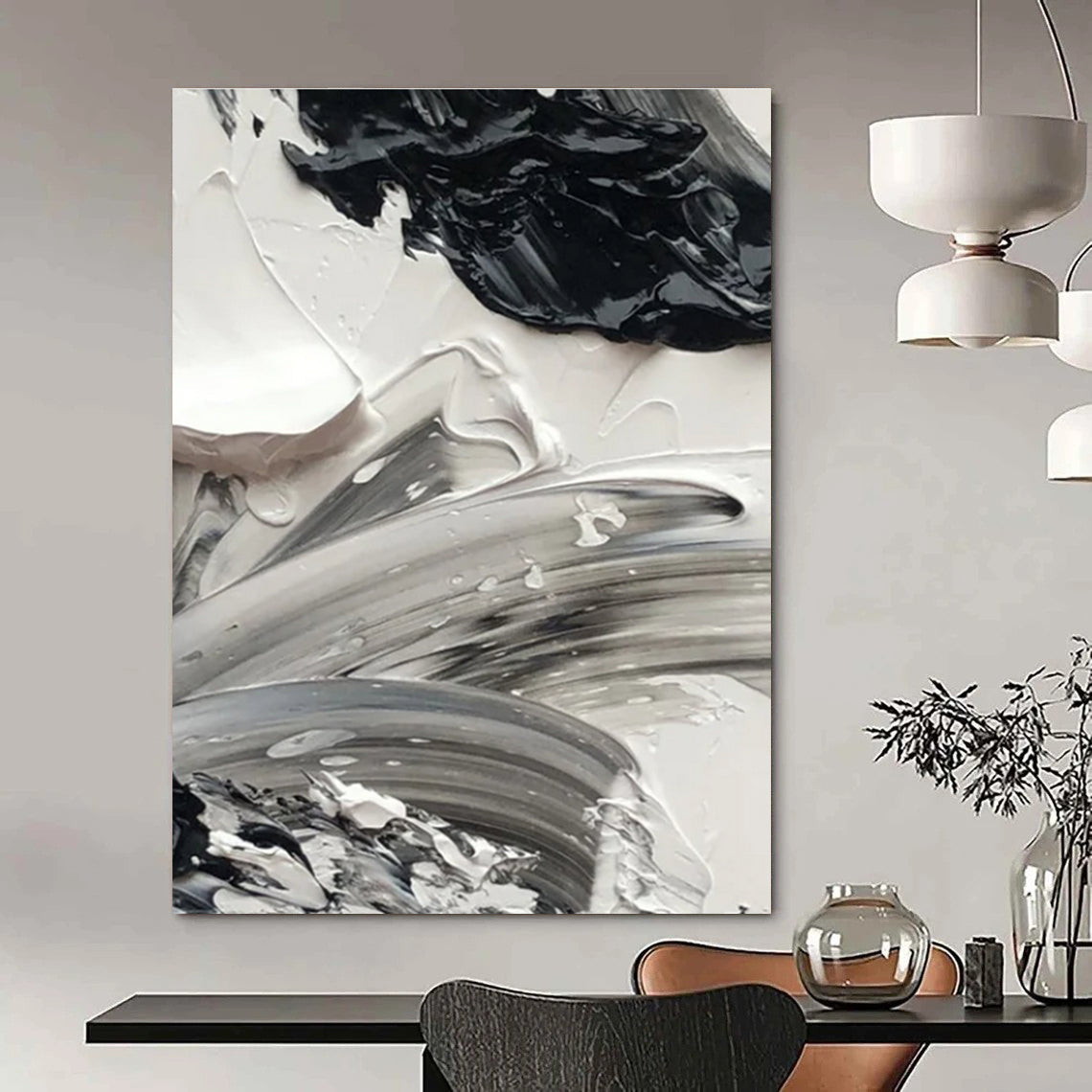 High - Contrast Impasto Detail Abstract Painting with Bold Textures ADGE445