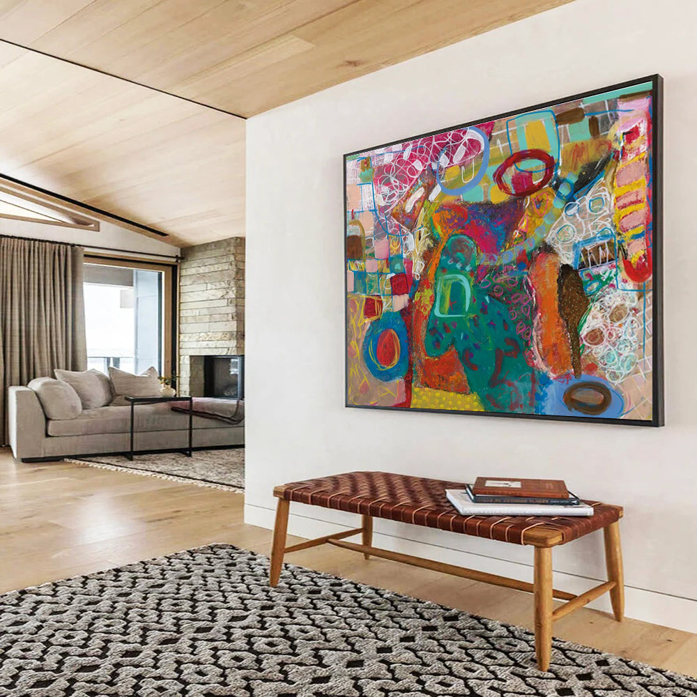 Playful Colorful Abstract Painting with Whimsical Shapes and Lines THY244