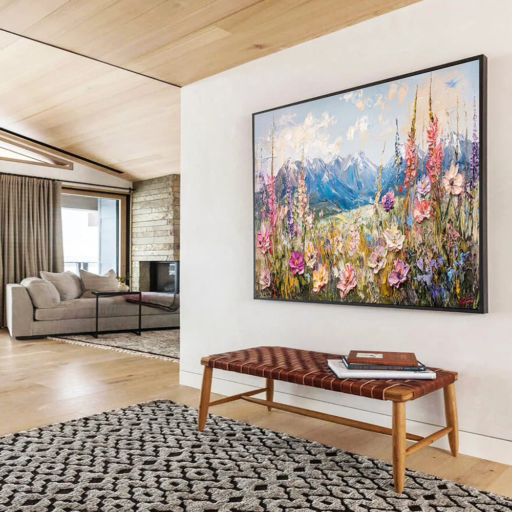 Mountain Flower Field Abstract Painting with Vivid, Natural Beauty THY411