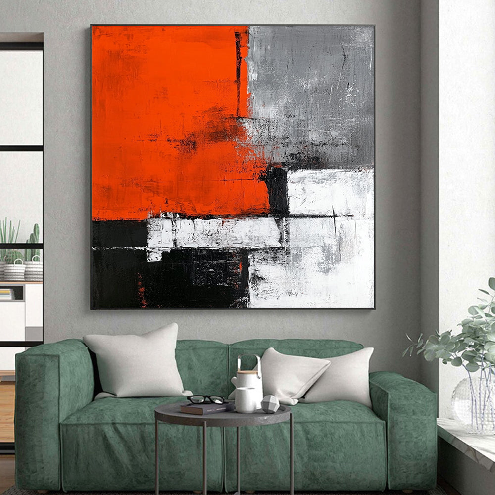 Orange Gray and Black Abstract Painting with Textured Blocks GER660