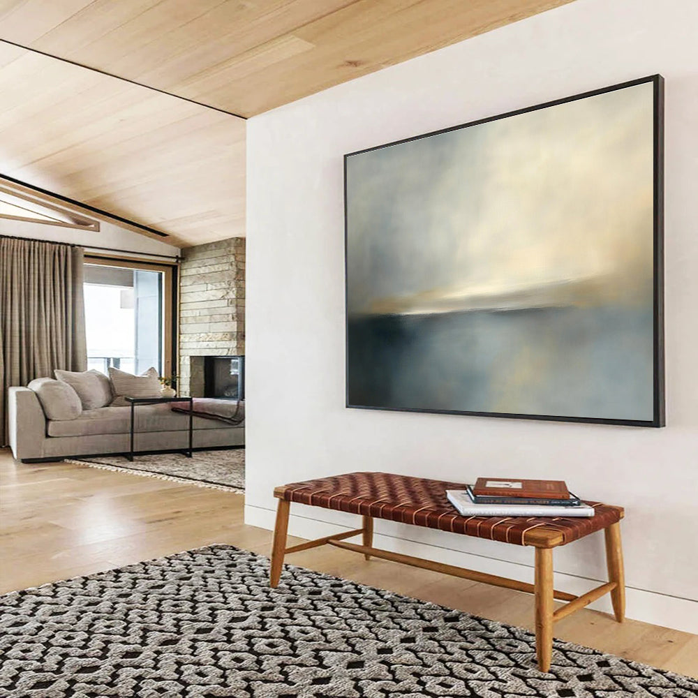 Subtle Horizon Abstract Painting with Soft Grays and Blues DYP239