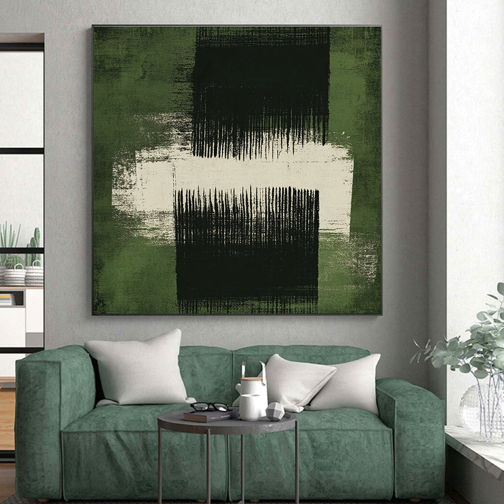 Green and Black Abstract Painting with Textured Layers GER110