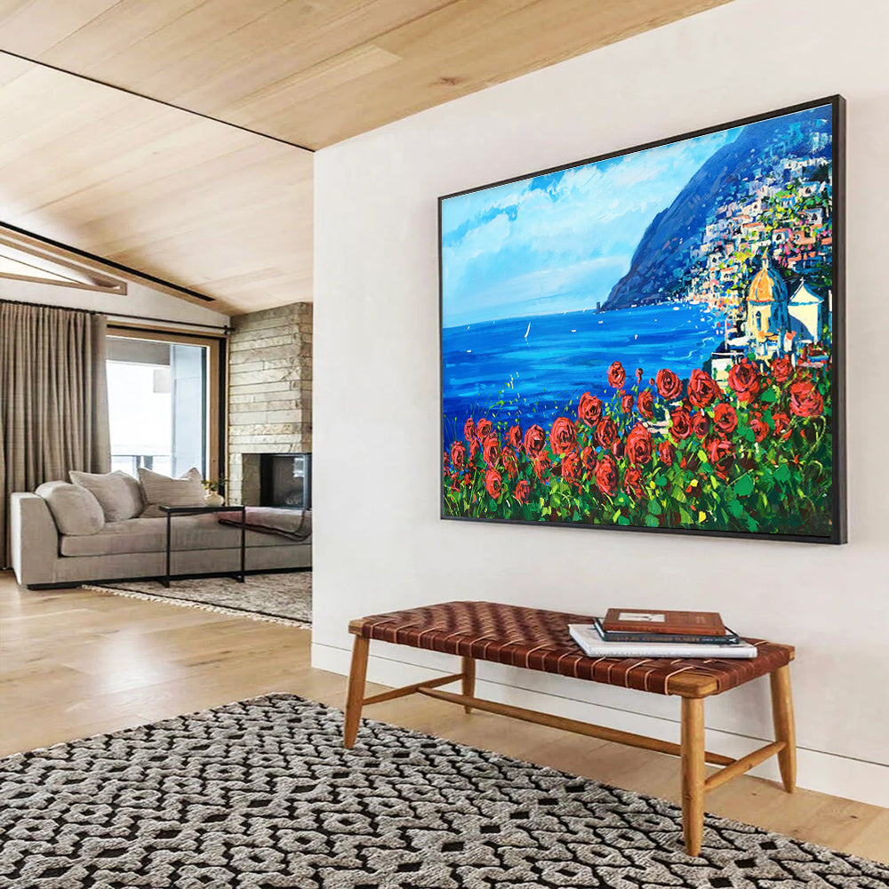 Amalfi Coast with Roses Abstract Painting THY424