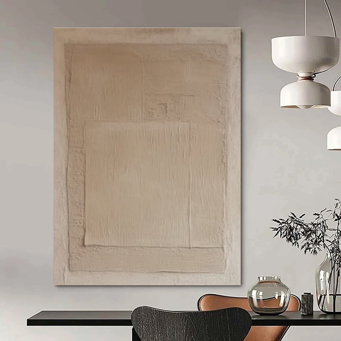 Beige - Toned Minimalist Layered Abstract Painting ADGE360