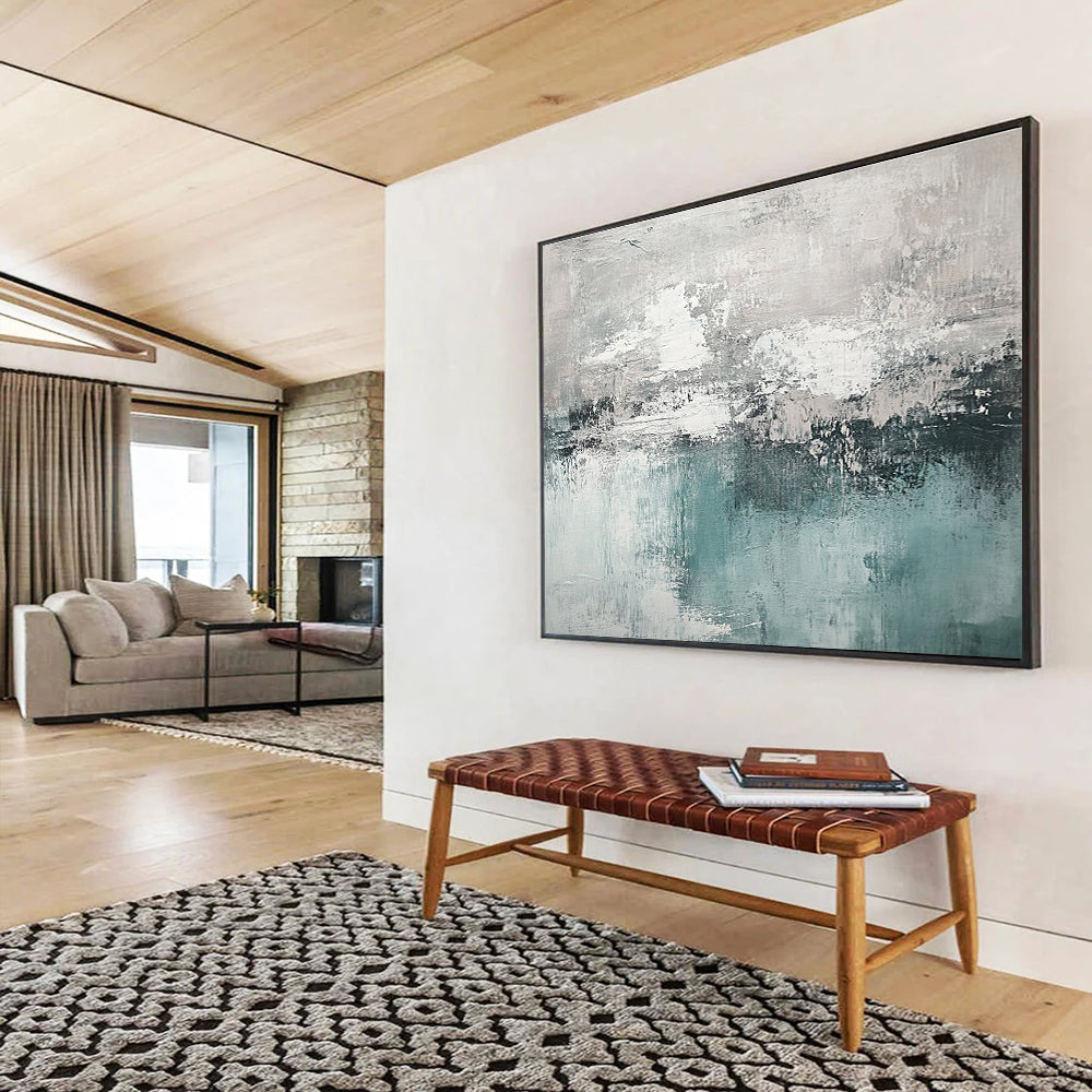 Gray and Teal Abstract Painting with Textured Layers DYP454