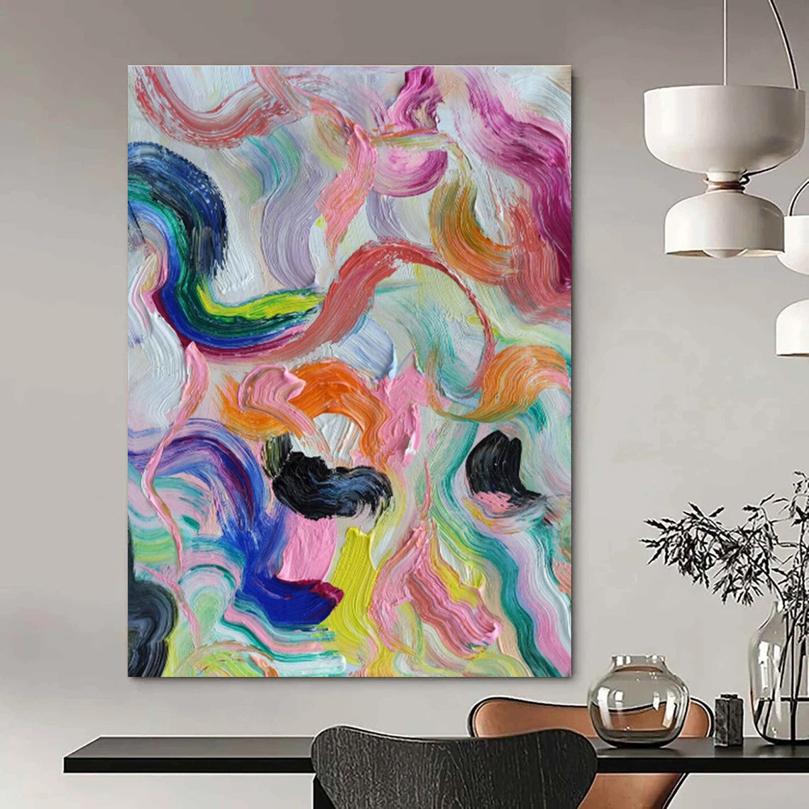 Oversized Hand - Painted Abstract Canvases for Living Room Media Walls and Cottage Dining Porches DLZ0780