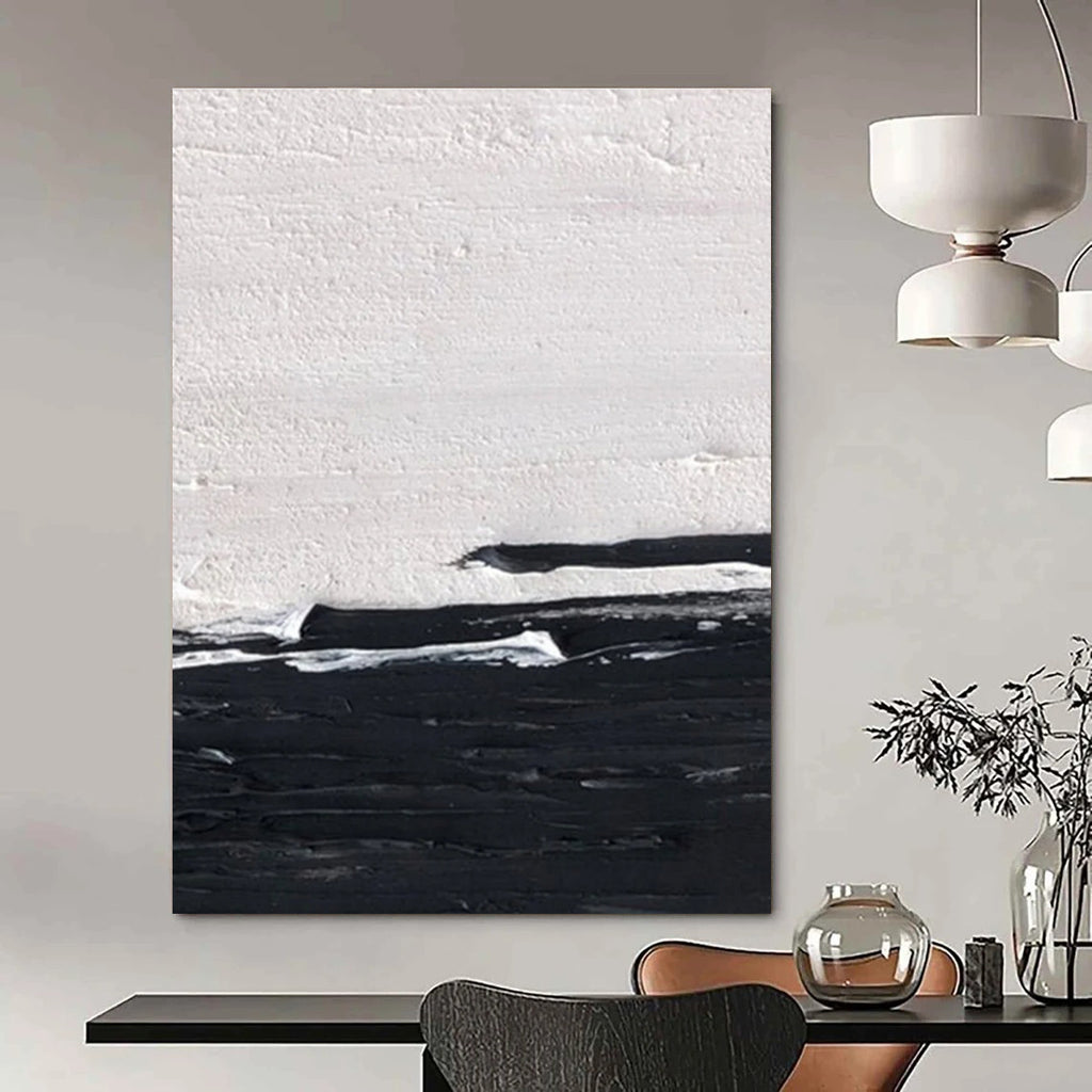 Black and White Horizontal Textured Abstract Painting ADGE402