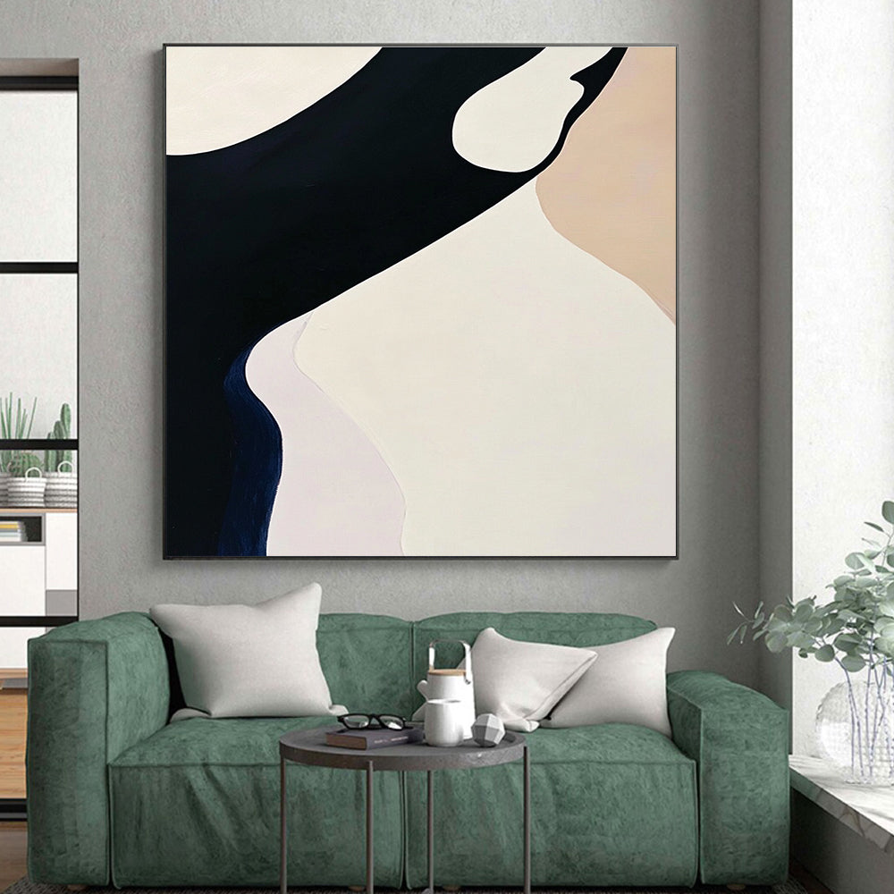 Black White and Beige Abstract Painting with Smooth Curves GER051