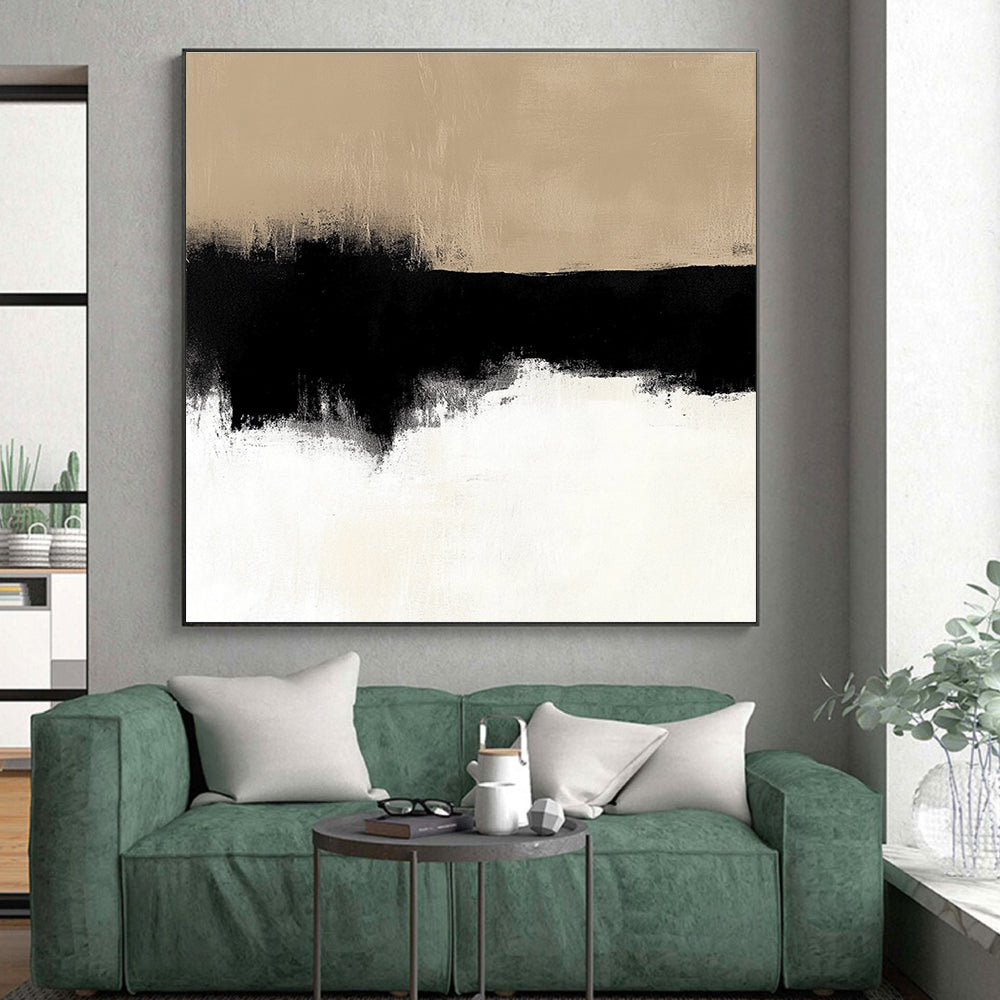 Beige and Black Gradient Abstract Painting with Subtle Transitions GER159