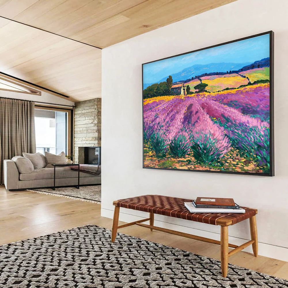 Purple Yellow Lavender Field Abstract Painting THY476
