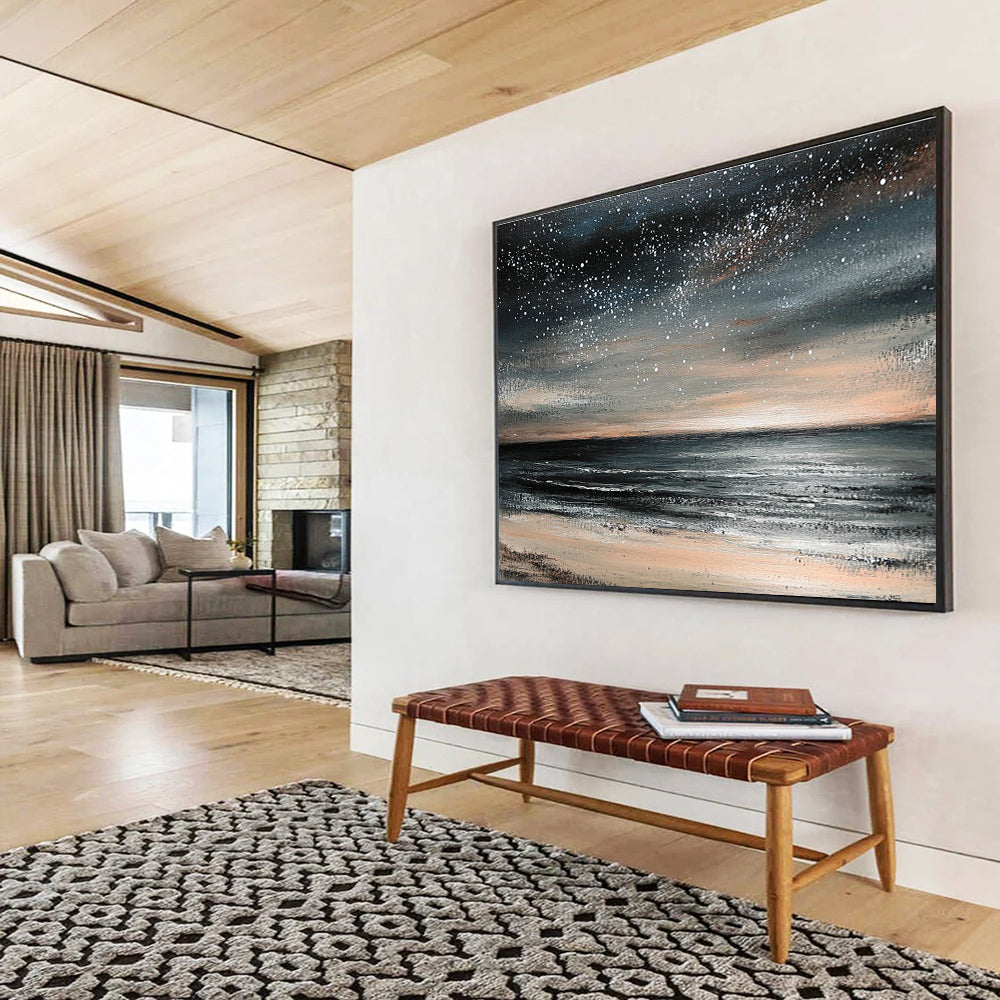 Starry - Sky and Beach Abstract Painting with Dark and Soft Tones DYP119