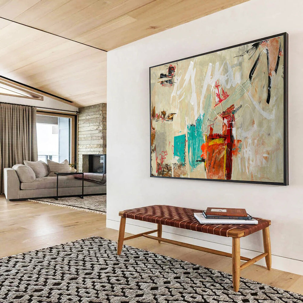 Minimalist Abstract Painting with Neutral and Bright Accents THY238