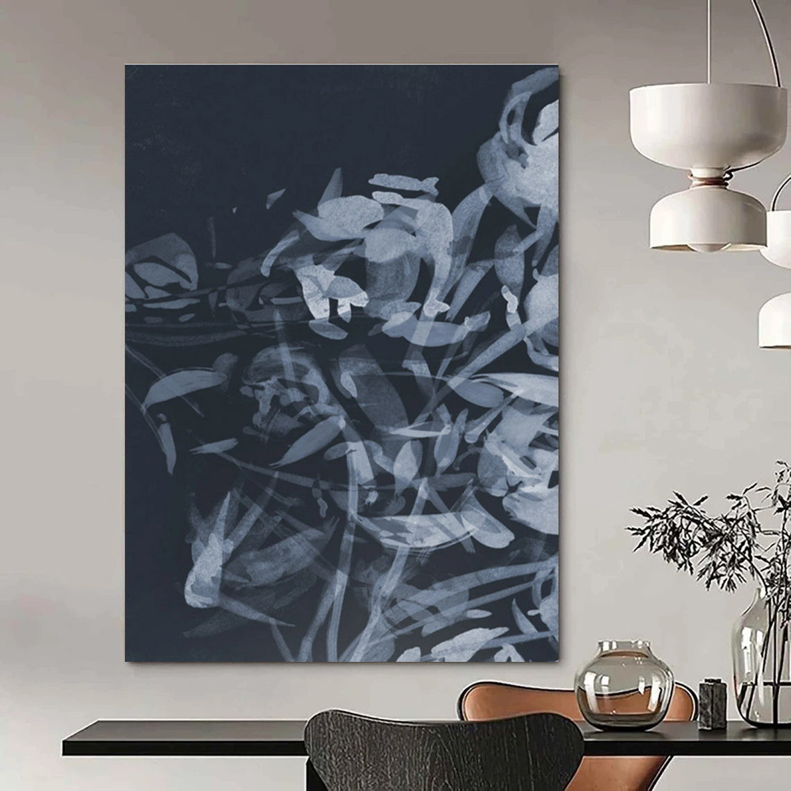 Blue Ink Floral Abstract Painting ADGE240