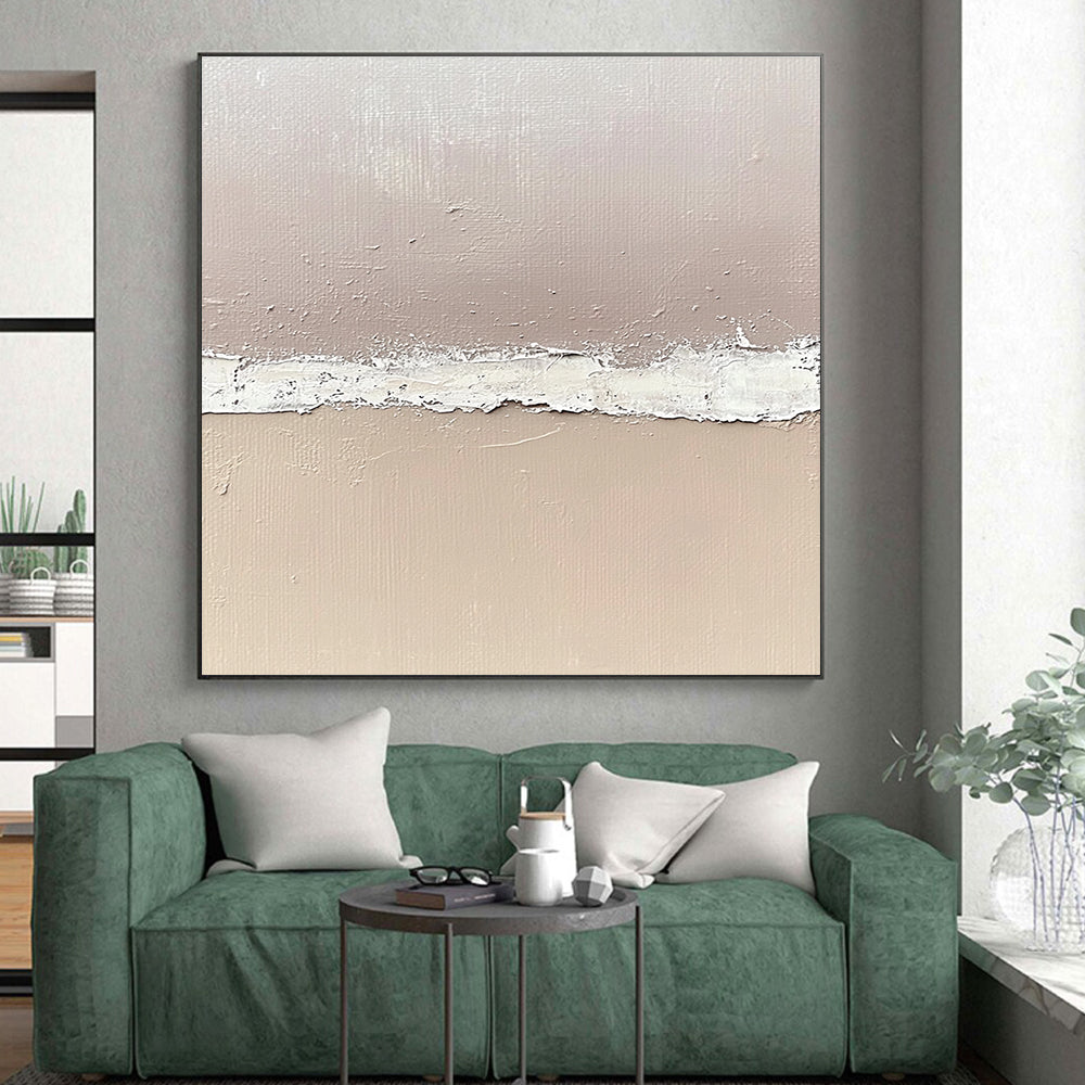 Beige and White Textured Abstract Painting with Horizontal Divide GER067
