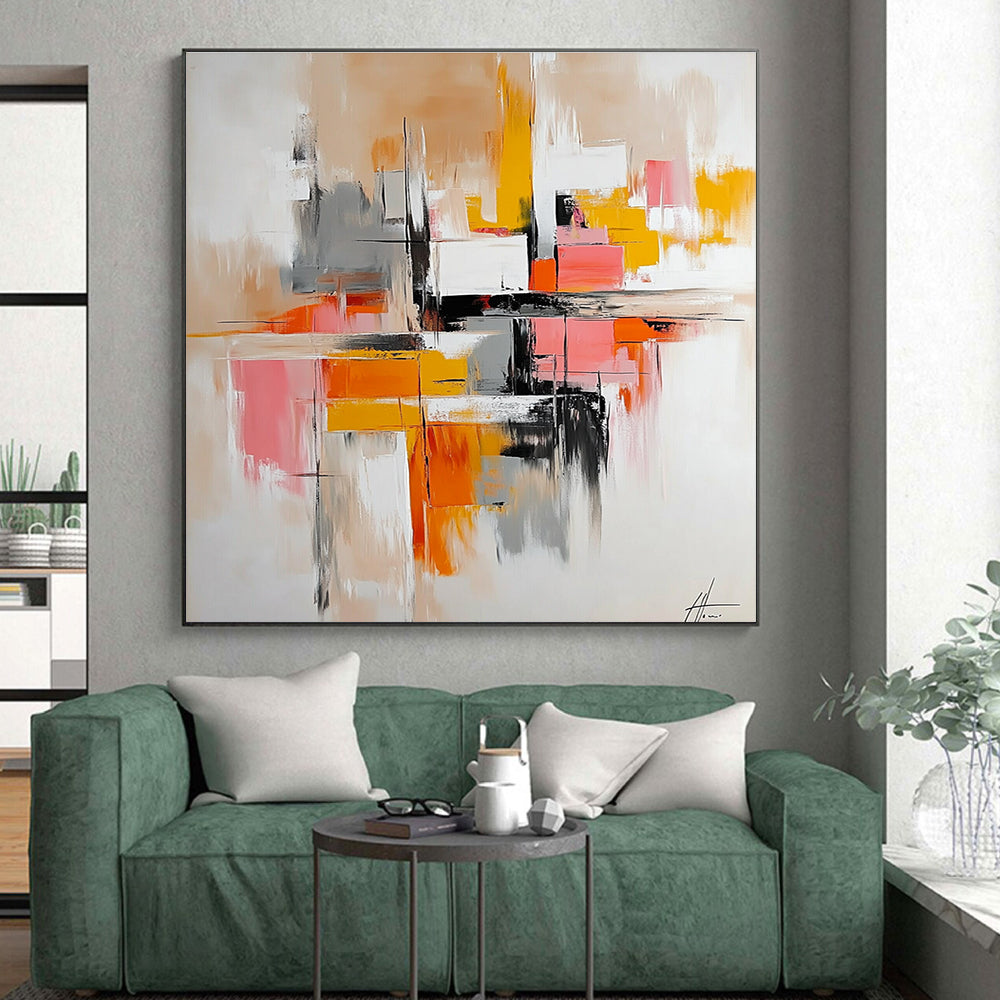 Warm Tone Abstract Painting with Pink Orange and Gray GER687