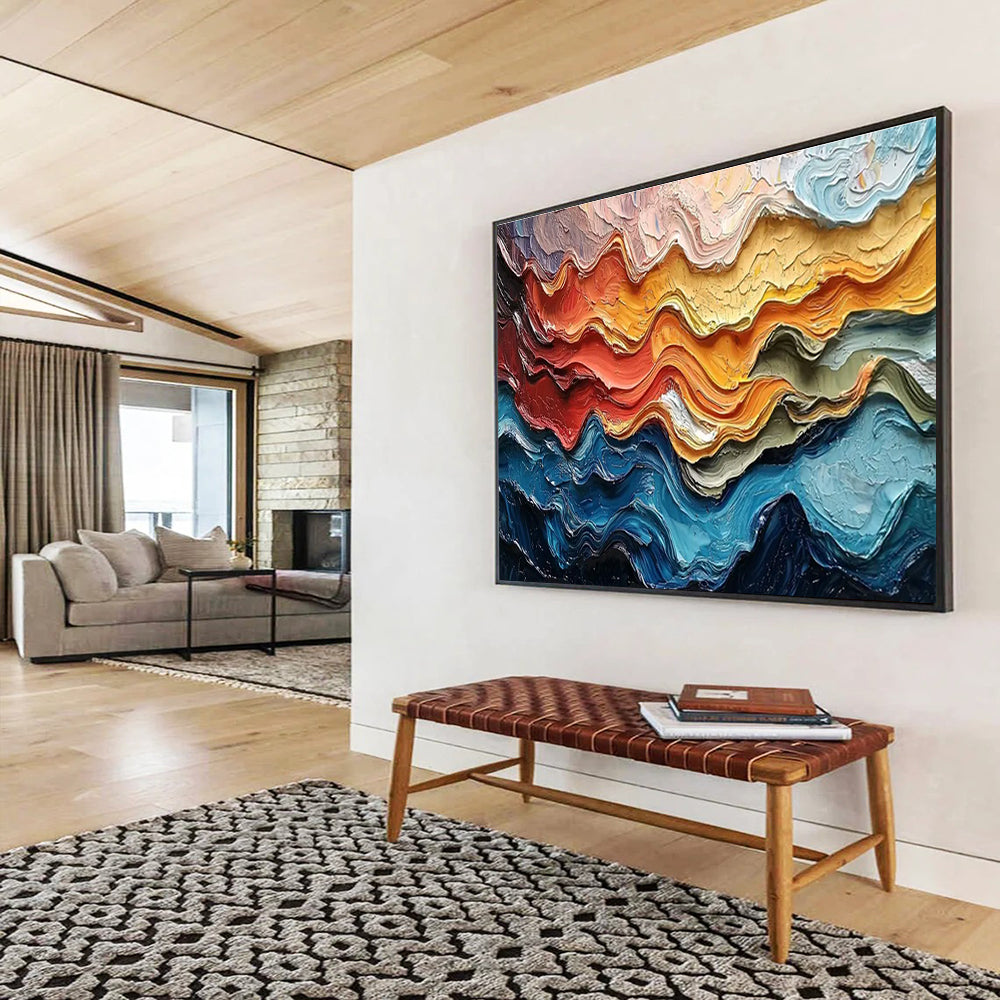 Colorful Wave Texture Abstract Painting with Layered Hues THY292