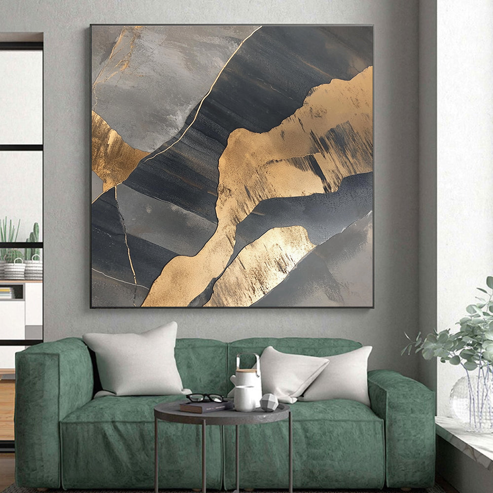 Gray Gold Abstract Shapes Abstract Painting GER836