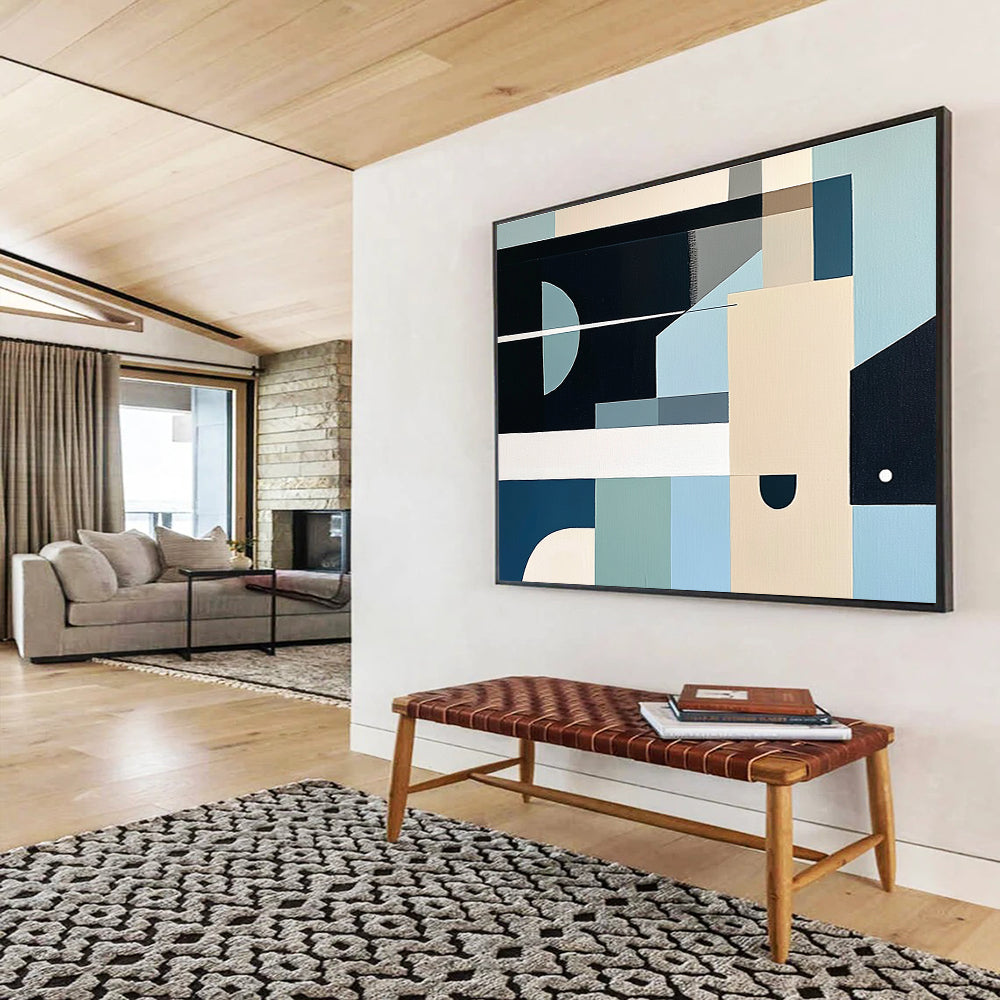 Geometric Blue and Beige Abstract Painting DYP103