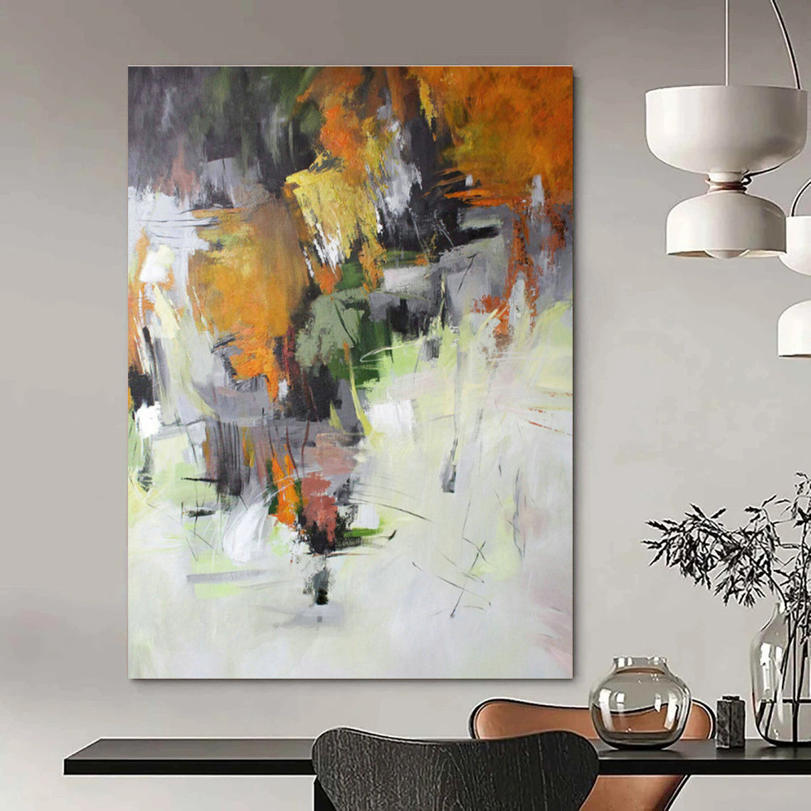 Immense Custom Hand-Painted Abstract Wall Decor for Dining Room & Entryway DLZ1028
