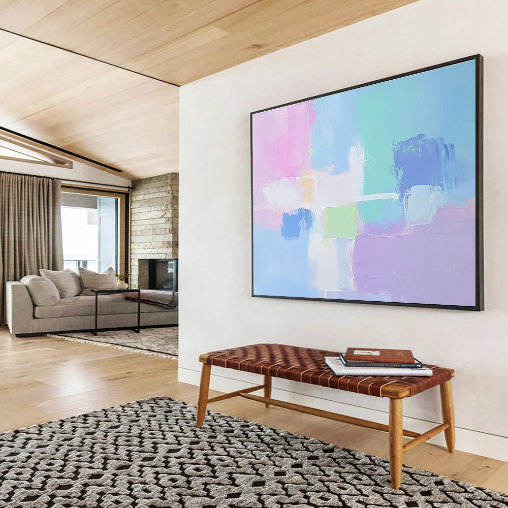 Pastel Color Block Abstract Painting with Soft Rainbow Hues DYP414
