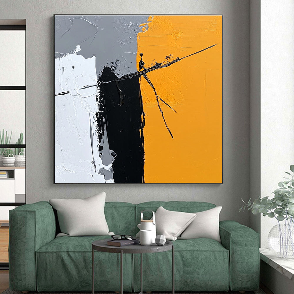 Gray Yellow Dynamic Lines Abstract Painting GER831