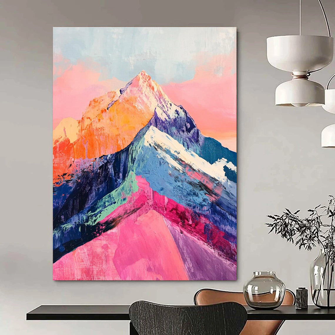Colorful Mountain Peak Abstract Painting with Pink and Orange ADGE283